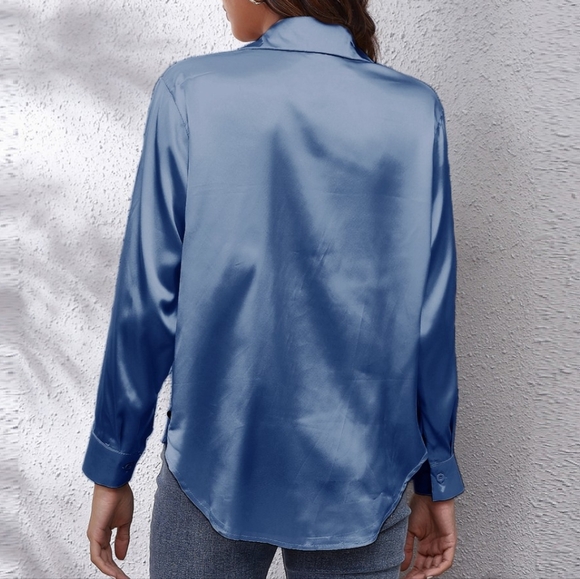 Blue Collared Neck Buttoned Long Sleeve Shirt - Picture 3 of 4